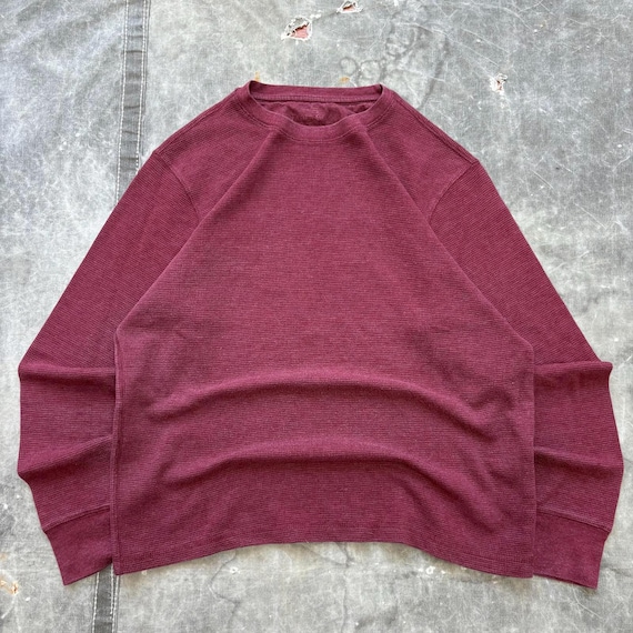 トップス 00s Y2K Waffle L/S Tee Faded Grunge Vintage Y2K Faded Glory Burgundy Grunge Thermal Waffle Shirt