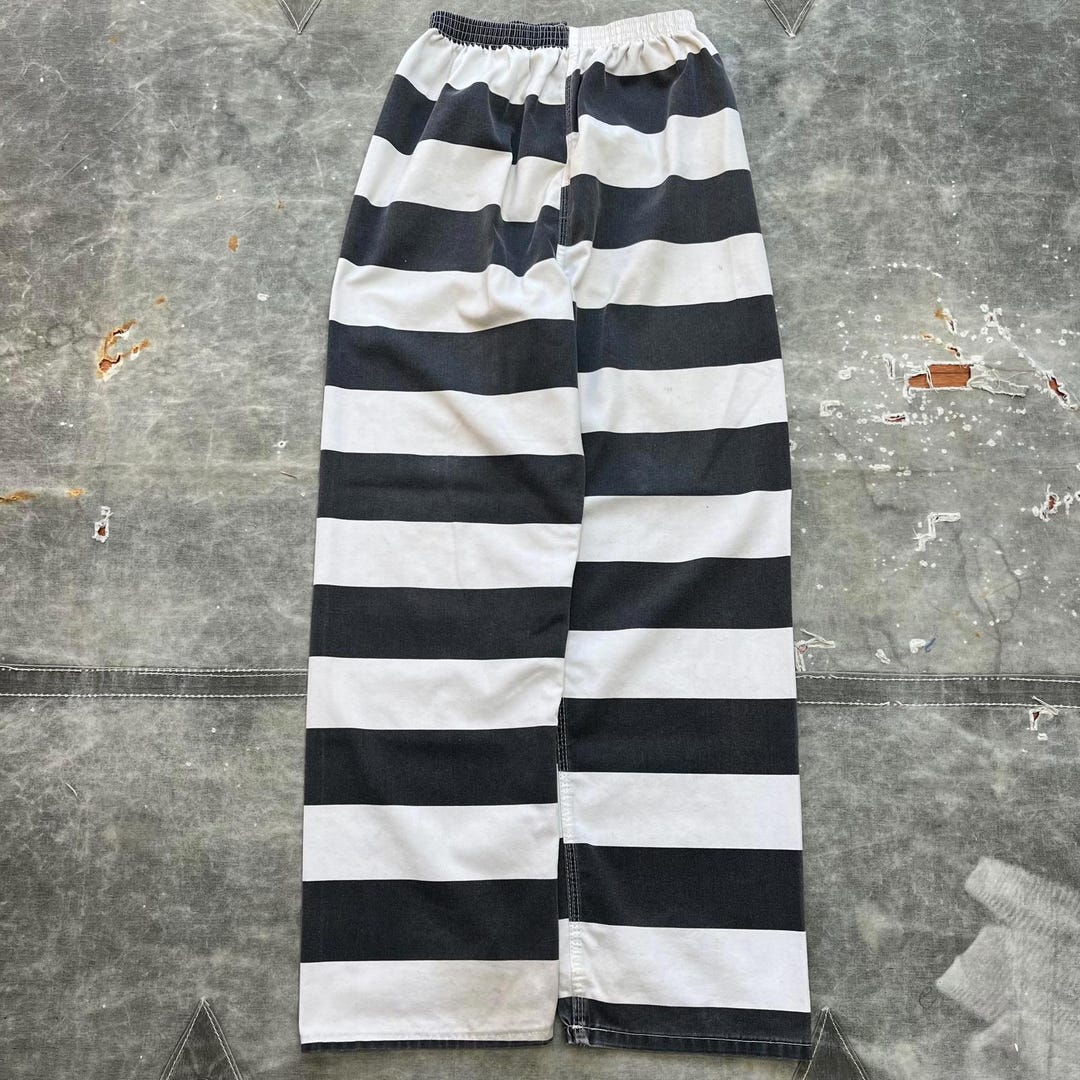 Vintage Baggy Wide Leg Prison Jail Black White Striped Pants - Etsy