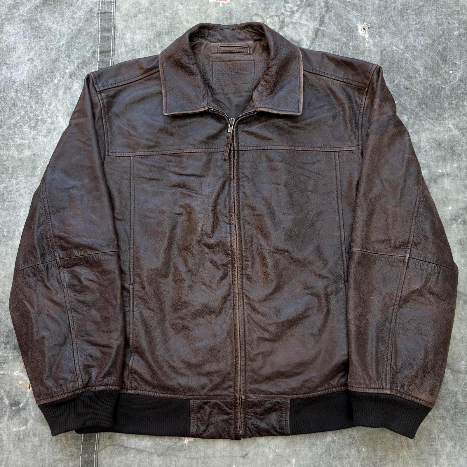 Vintage 90s Y2K Chocolate Brown Leather Flight Bomber Jacket 
