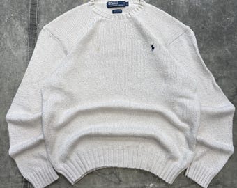Jersey de punto estilo preppy color crema de Polo Ralph Lauren, estilo vintage de los 90.