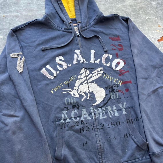 Vintage Y2K Grunge US Alco Academy Military Full Zip Hoodie