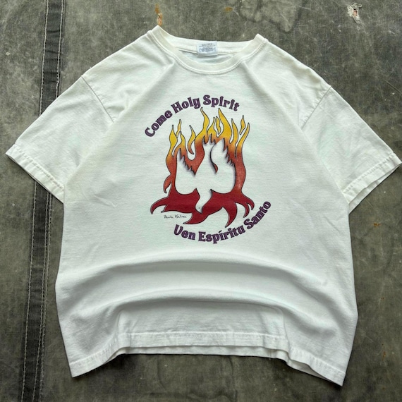 Vintage Y2K Come Holy Spirit Fire Dove Spanish Jesus Shirt