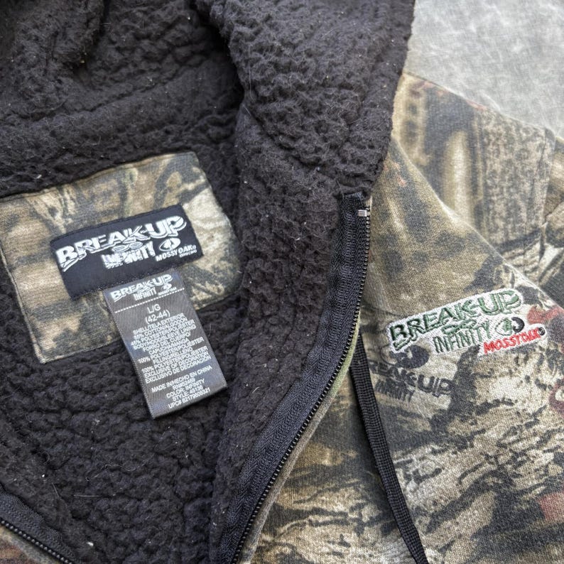 Vintage Y2K Mossy Oak Camo Sherpa gefütterter Hoodie mit durchgehendem Reißverschluss Bild 2