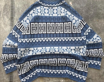 Vintage 90-tals unik sydvästlig aztekisk geometrisk stickad tröja