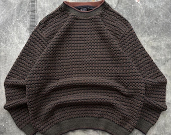 Vintage 90s Y2K Textured Chocolate Brown Moss Green Sweater