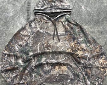 Sudadera con capucha estilo skater grunge con estampado de camuflaje Realtree Xtra, estilo vintage Y2K.