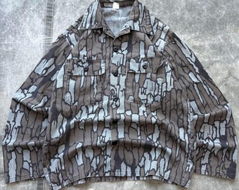 Vtg 80s Trebark Camouflage Shirt Jacket Brown Gray Size S Tree
