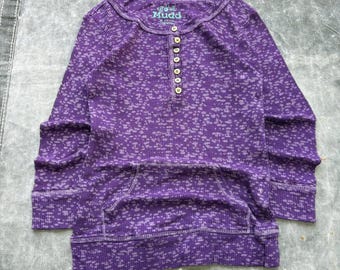 Vintage Y2K modderig paars gespikkeld thermisch henley-shirt