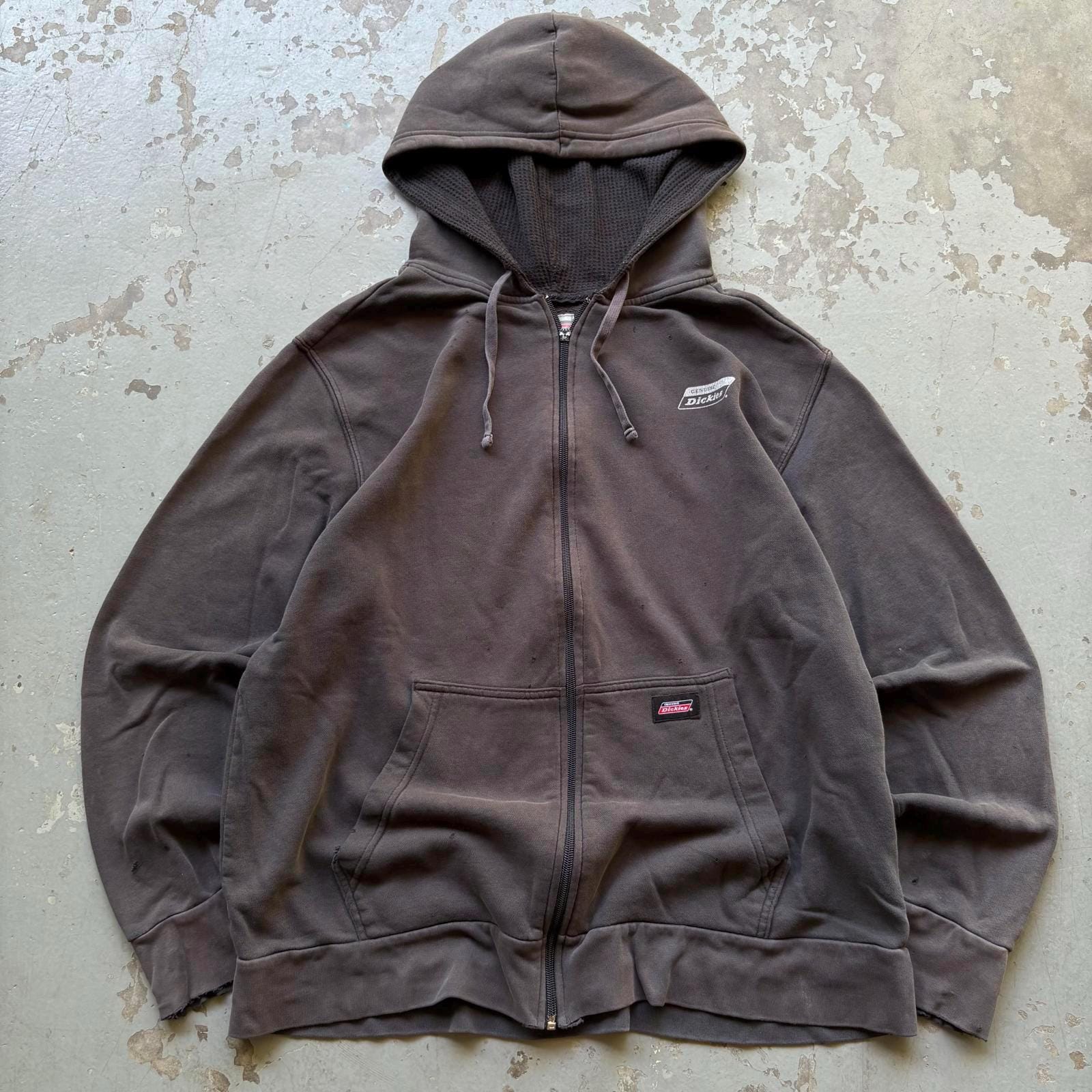 Vintage Y2K Distressed Thermo Hoodie mit durchgehendem Reißverschluss