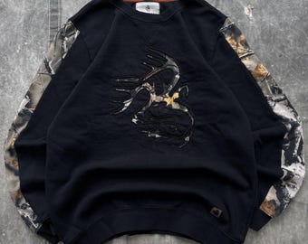 Vintage Y2K legendarische whitetails-sweater met zwarte camo herten