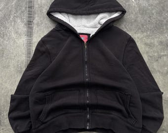 Vintage Y2K Distressed Schwarz Faded Glory Sherpa gefüttert Hoodie