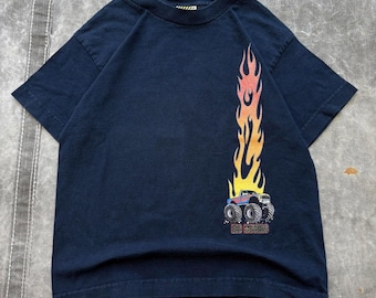 Vintage 90s Y2K Monster Truck Flames Women’s Baby Tee
