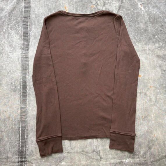 Vintage Y2K Gap Chocolate Brown Rhinestone Heart Thermal Henley 