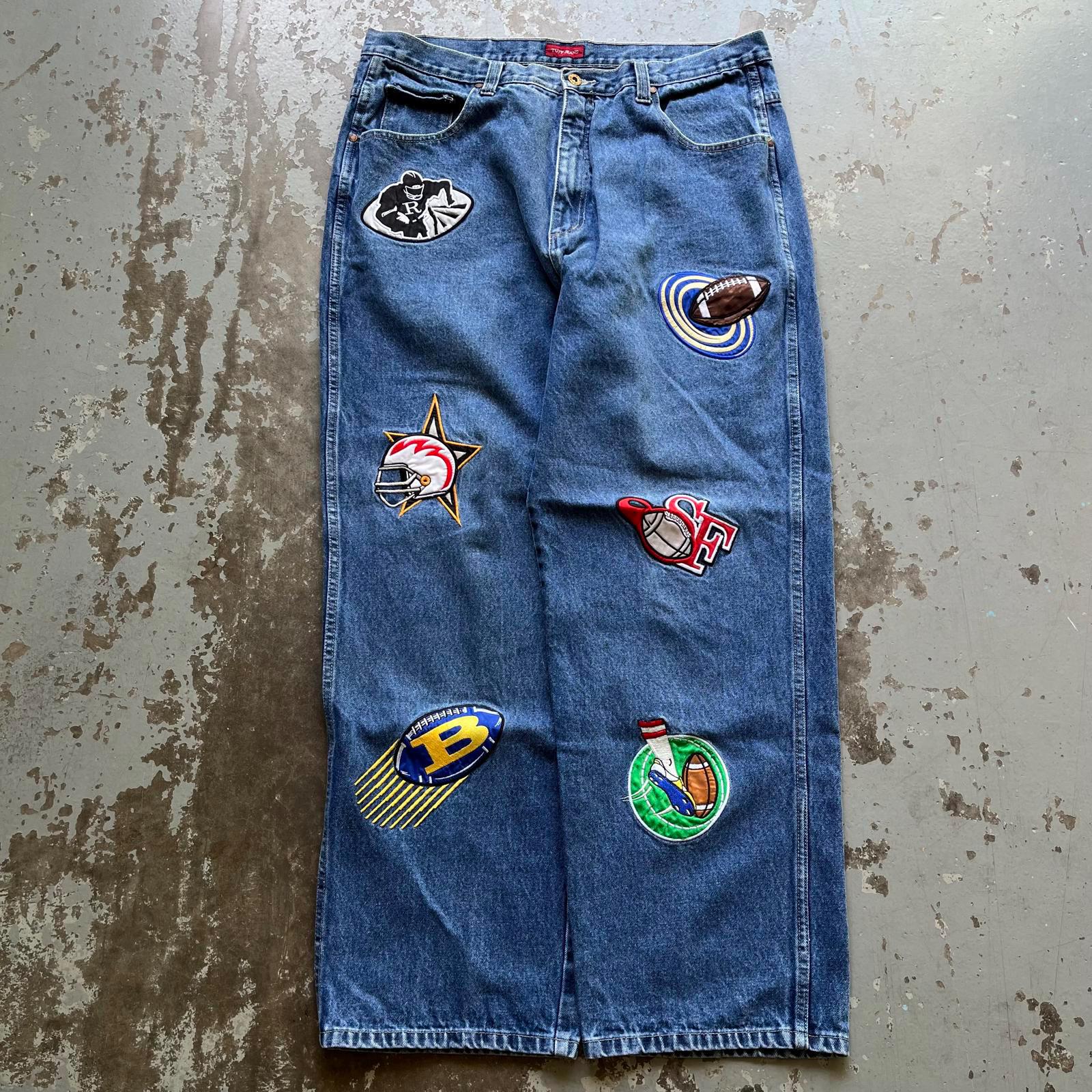 Vintage Y2K NFL Teams Embroidery Baggy Grunge Wide Leg Jeans - Etsy