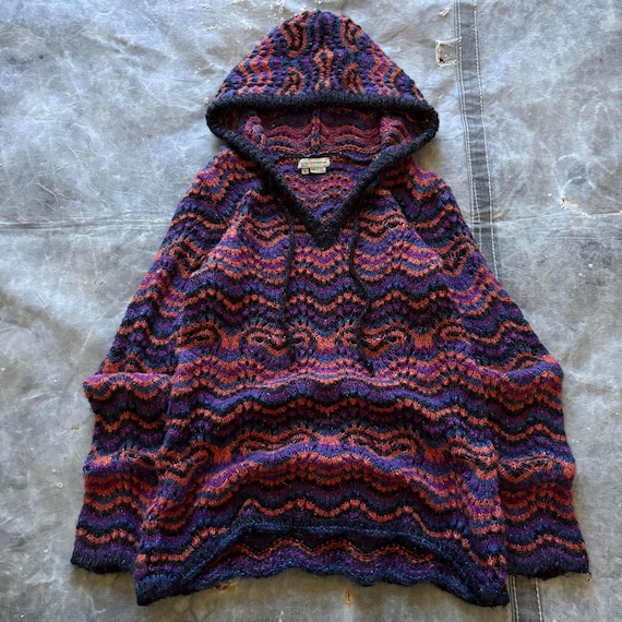 Vintage Y2K Unique Multicolor Striped Knit Hooded Sweater