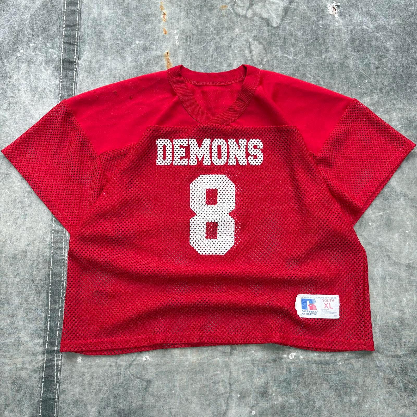 Vintage 90s Y2K Russell Athletic Demons Grunge Mesh Cropped 