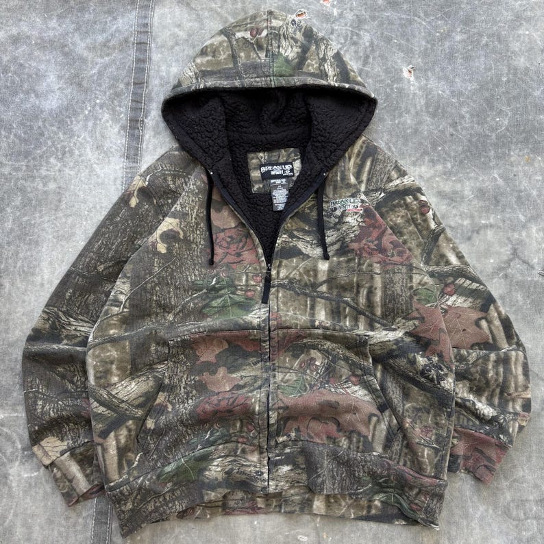 Vintage Y2K Mossy Oak Camo Sherpa gefütterter Hoodie mit durchgehendem Reißverschluss Bild 1