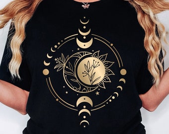 Mystic Moon Phase Shirt Vintage Celestial Sun Design