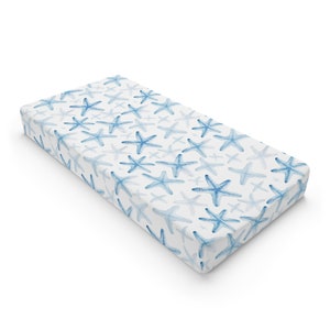 Blue Starfish Watercolor Beach Themed Nursery Baby Changing Pad Cover image 2
