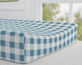 Housse de matelas à langer bleu vichy pour chambre d'enfant