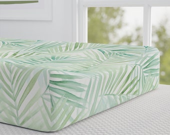 Housse de matelas à langer style aquarelle feuille verte tropicale, plage, safari pour chambre de bébé