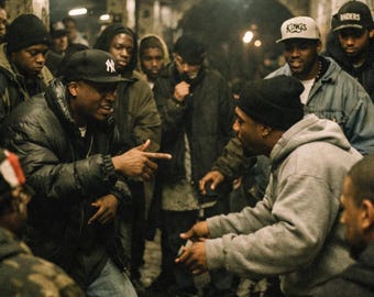 90s Hip Hop Subway Cipher Wall Art | Vintage Underground Rap Scene