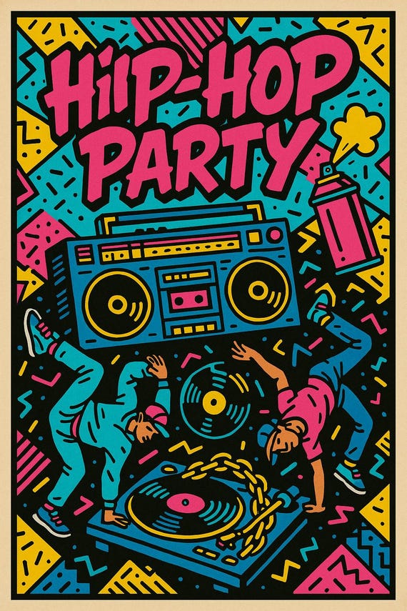 Boom Raveewitサイン入りポスター Vintage 80's Hip Hop Party Poster – Retro Rap Culture Wall Art