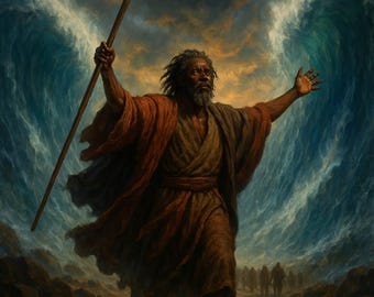 Moses Parts the Red Sea – African Descent Biblical Digital Art