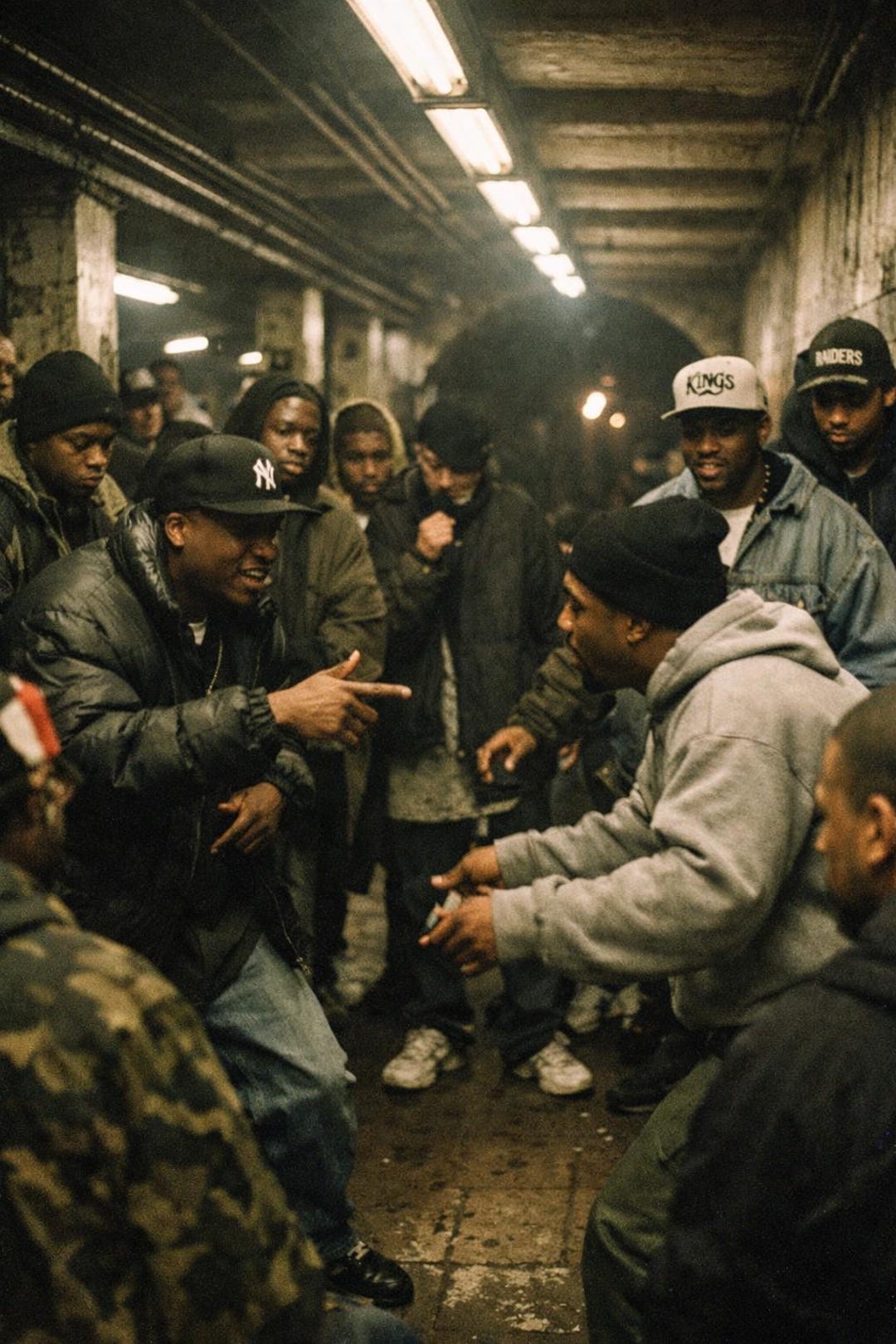 90s Hip Hop Subway Cipher Wall Art | Vintage Underground Rap Scene