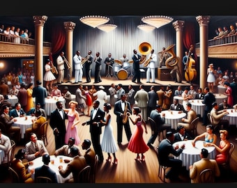 Vintage Harlem Nights 1930s Jazz Club Scene Art Print - Elegant