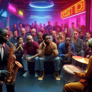 Jazz Meets Techno Club Scene - Intrigued Audience Digital Art Print