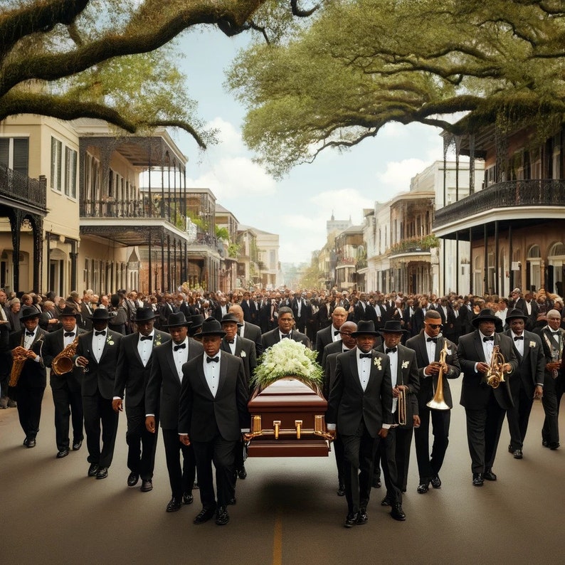 New Orleans Jazz Funeral Procession Solemn yet Celebratory Art Print