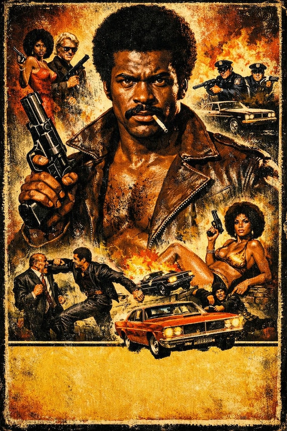 70s Black Cinema Wall Art, Vintage Urban Action Movie Poster