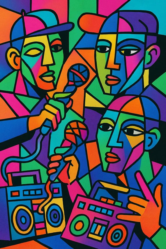 Hip Hop Abstract Art Print | Bold Stained Glass Style Rap Trio