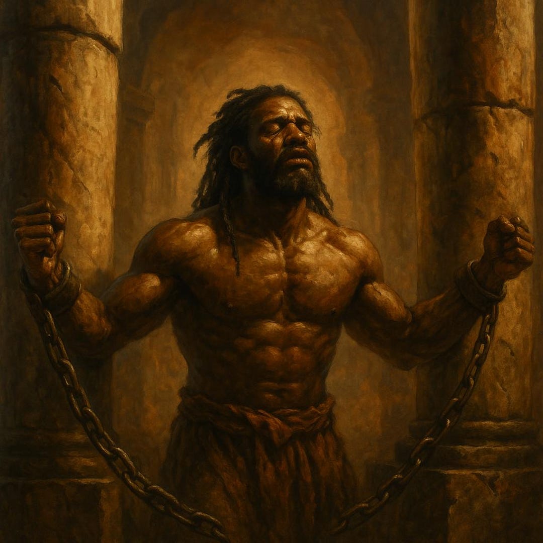 Samson in Chains – African Descent Biblical Warrior Art | Judges