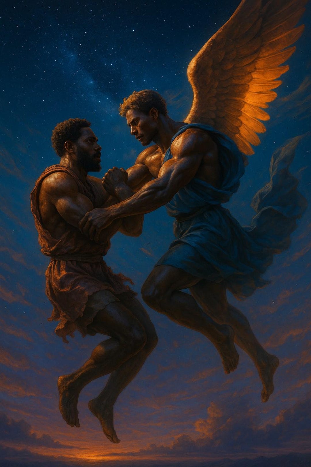 Jacob Wrestling the Angel Digital Art African Biblical Warrior Print ...
