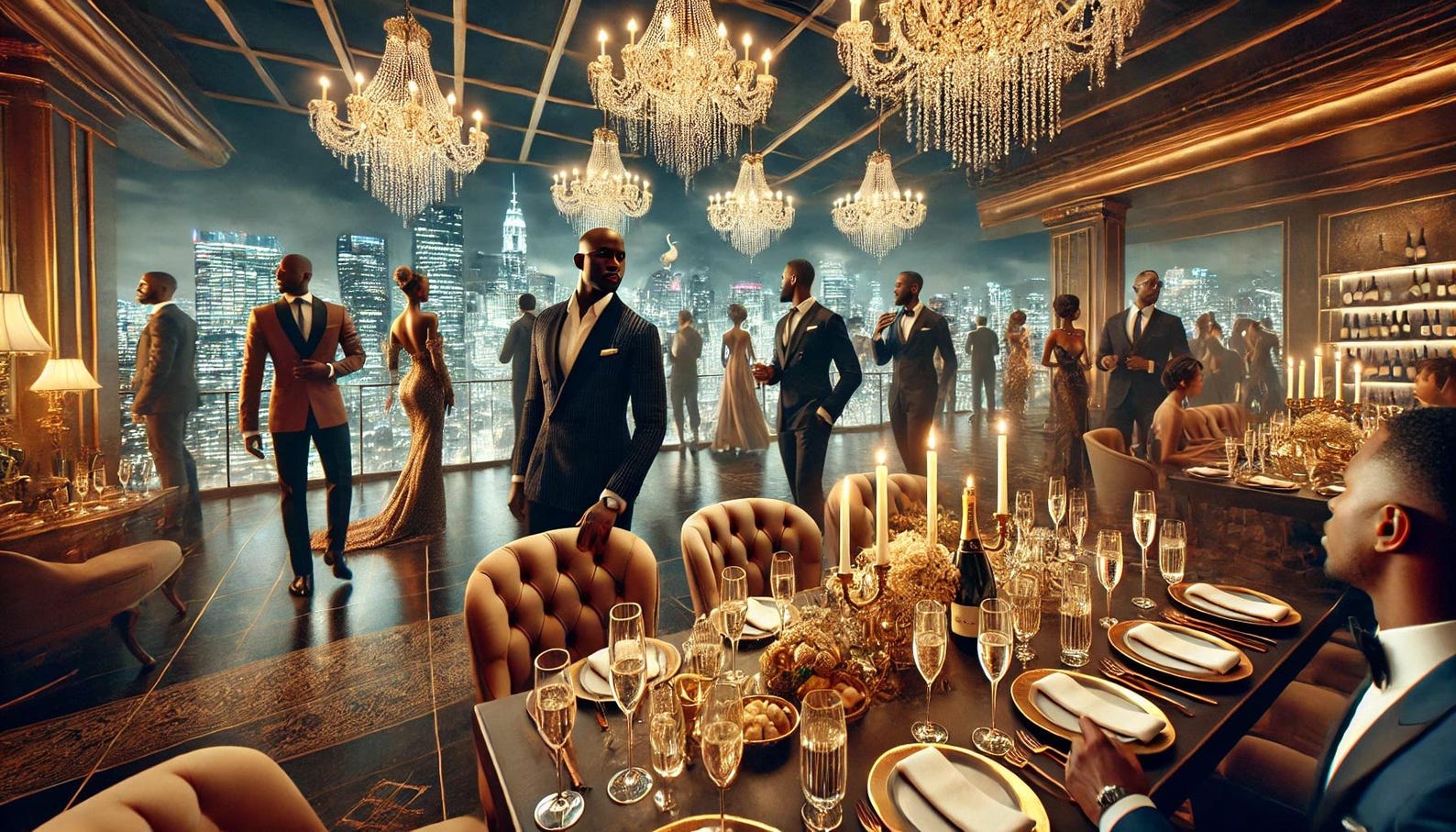 Champagne Life – Luxury Rooftop Party Digital Art, Upscale Nightlife ...