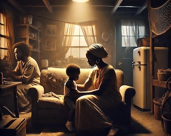 Emotional Family Portrait - African American Family in a Vintage Setting
