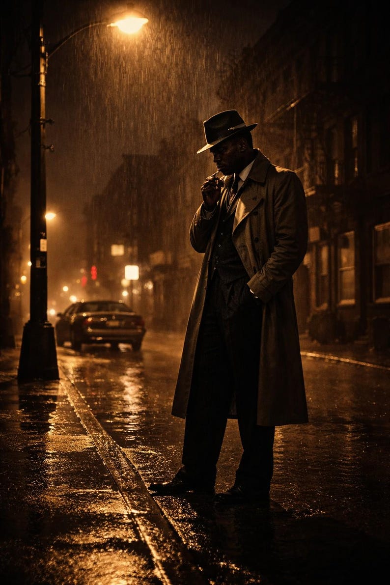 Black Noir Detective Wall Art | Rainy City Street Portrait | Vintage ...