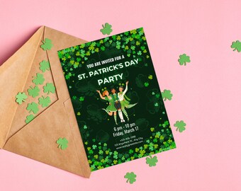 Saint Patricks Day Party Invitation, Printable St. Patty's Day Party Invitation, Shamrock Saint Patrick's Day Party Invite, Irish Invitation