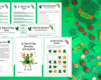 Green St Patricks Day Elementary Activity Book,