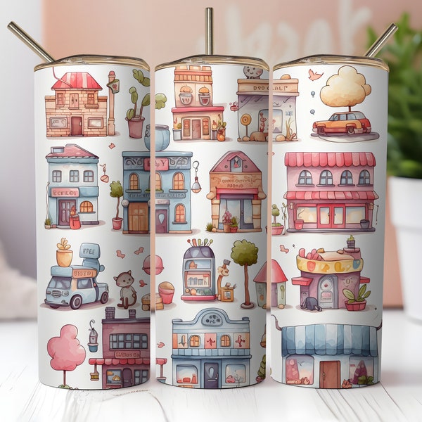 Cartoon Style Restaurant Tumbler Wrap PNG and JPEG, 20 oz Skinny Tumbler Sublimation Instant Digital Download by PixForIdeas