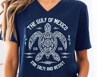 Gulf of Mexico Turtle V-Neck Shirt: Coastal Beach Souvenir