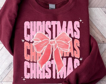 Christmas Coquette Bow Shirt,Pink Christmas Coquette Sweatshirt,Pink Coquette Bow Shirt,Retro Coquette Holiday Shirt,Gift for Coquette Lover