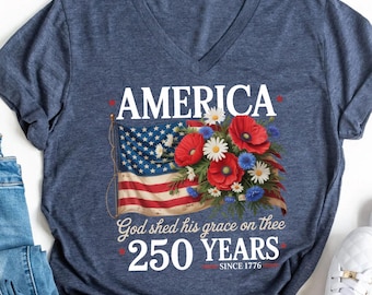 America 250th Anniversary V Neck Shirt, USA 1776-2026 Tee, Patriotic USA Flag V-Neck Tee, Retro 4th Of July Women V-neck Shirt