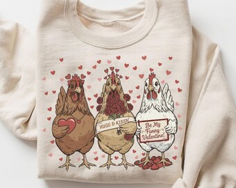 Funny Valentine Chicken Heart Sweatshirt,Valentines Farm Animal Sweater, Howdy Chicken Western Sweater, Women Chicken Sweatshirt