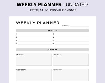 Weekly Planner | Printable | Undated | Weekly Planner Inserts | To-Do List | Appointment Schedule | A5 Planner Inserts | A4 | Letter | PDF