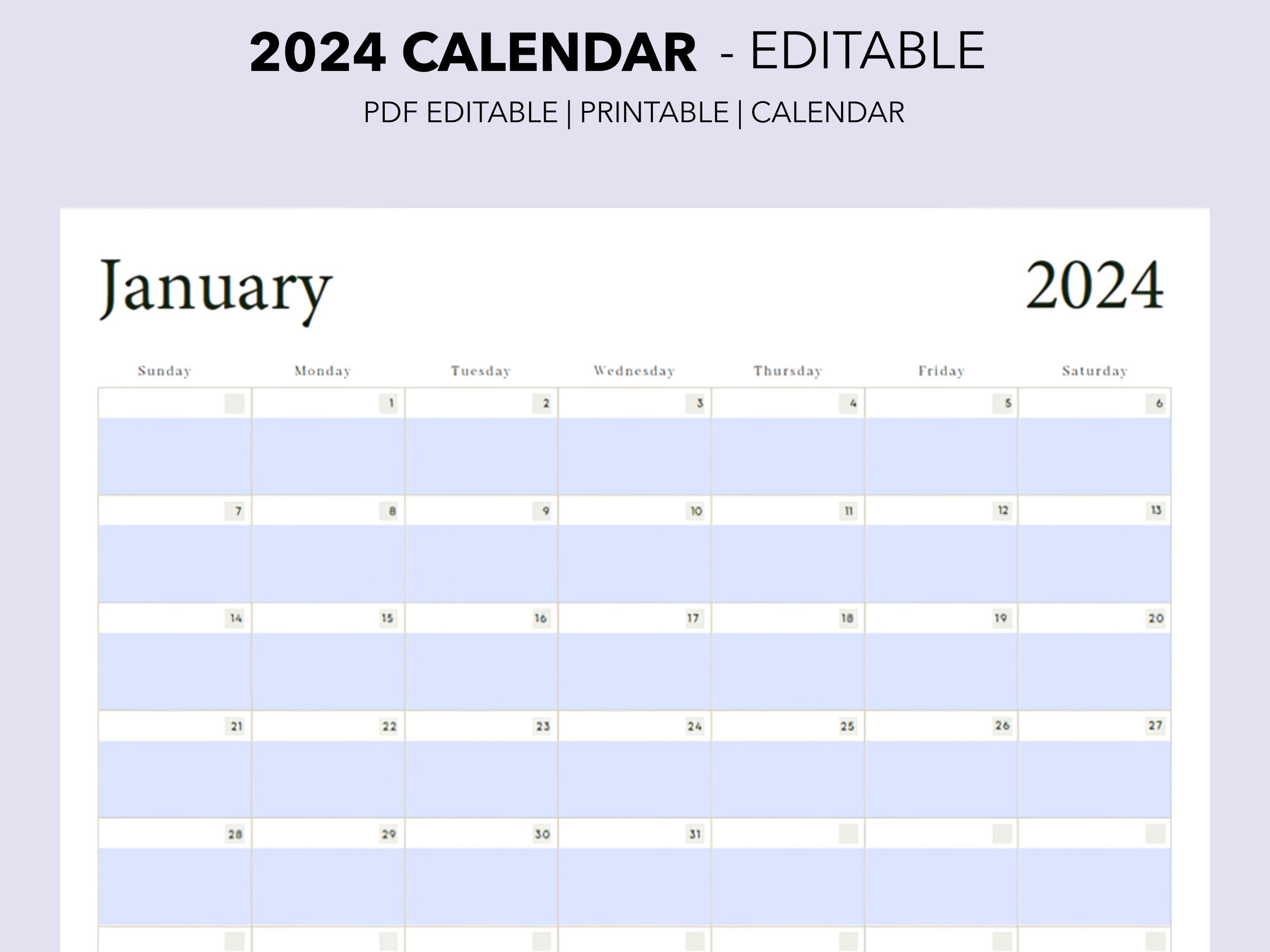 2024 Calendar | Printable Calendar | Editable Calendar | Minimalist