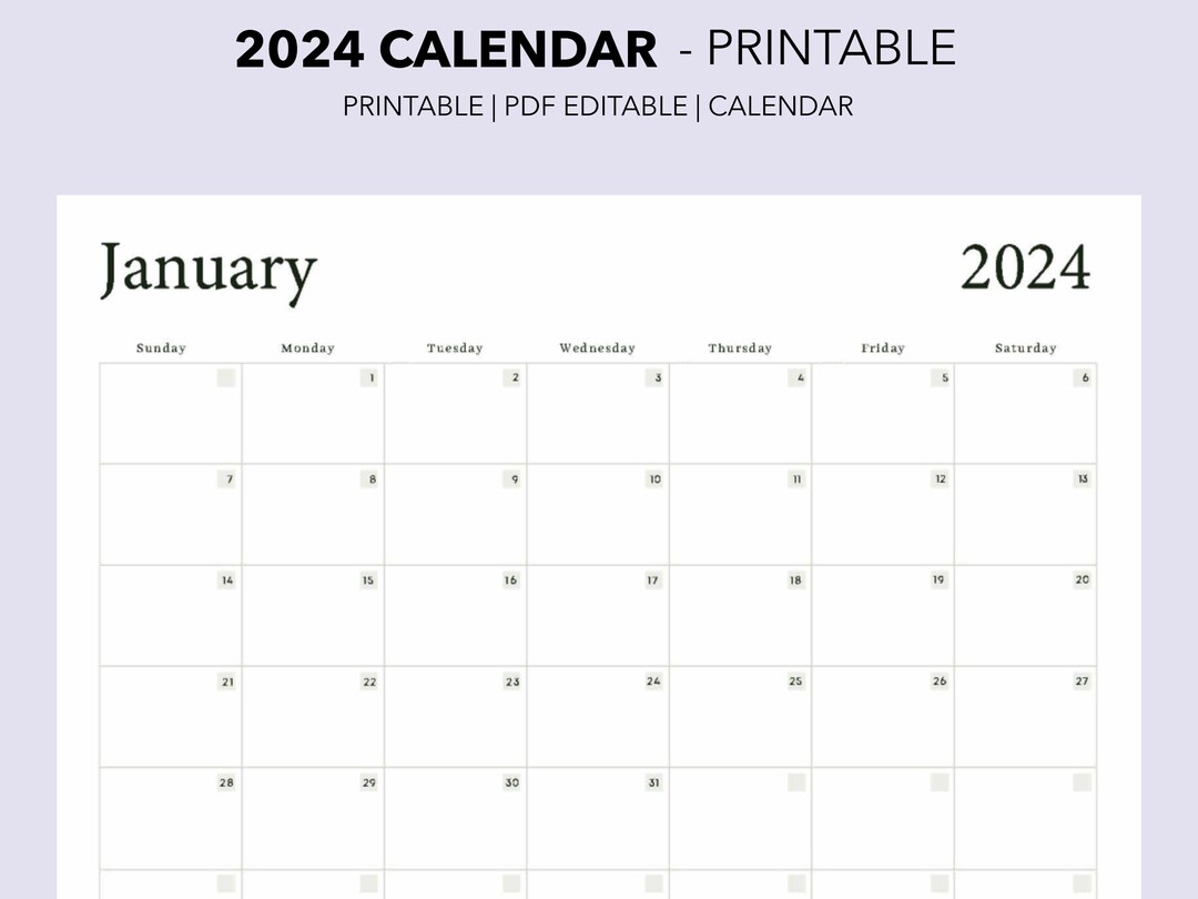 2024 Calendar | Printable Calendar | Editable Calendar | Minimalist