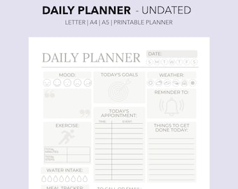 Daily Planner | Printable | Undated | Daily Planner Inserts | Appointment Schedule | Exercise Tracker | A5 Planner | A4 | Letter | PDF